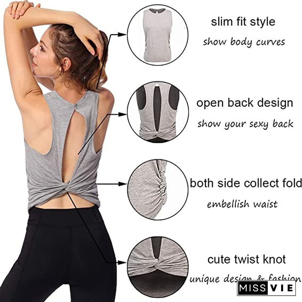 Tank Top for Women Open Back Yoga Shirts Sleeveless Workouts Clothes Sport Fitness Activewear