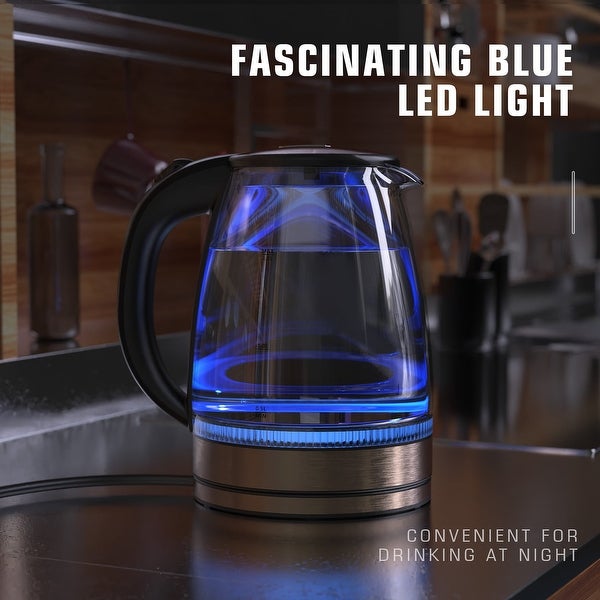 1.7L Glass Boiler Electric Tea Kettle with Blue LED Indicator Light