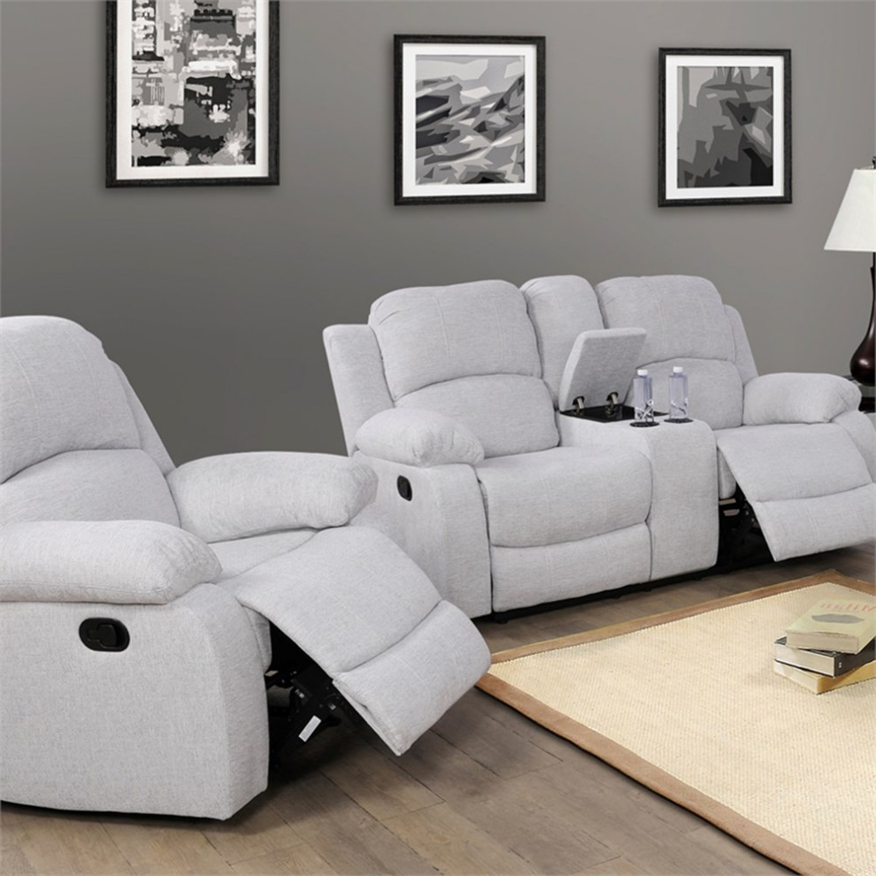 Lifestyle Furniture Nikki 3 Piece Modern Microfiber Recliner Sofa Set in White   Living Room Furniture Sets   by Homesquare  Houzz