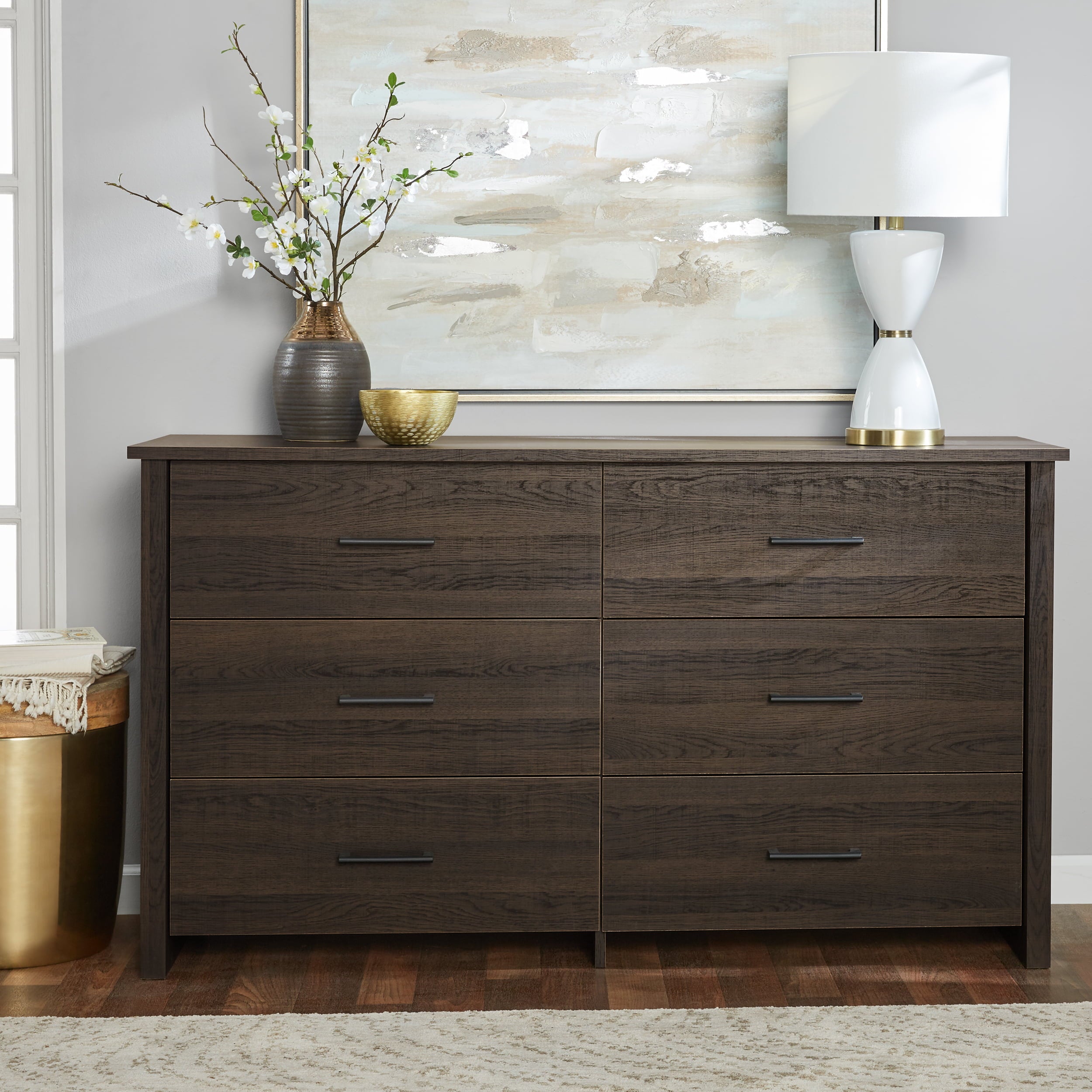 Mainstays Hillside 6-Drawer Dresser, Espresso Finish