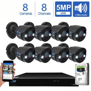 GW Security 8-Channel 5MP 2TB NVR Security Camera System with 8 Wired Bullet Cameras 3.6 mm Fixed Lens 2-Way Audio Spotlight GW5538IP8-2T