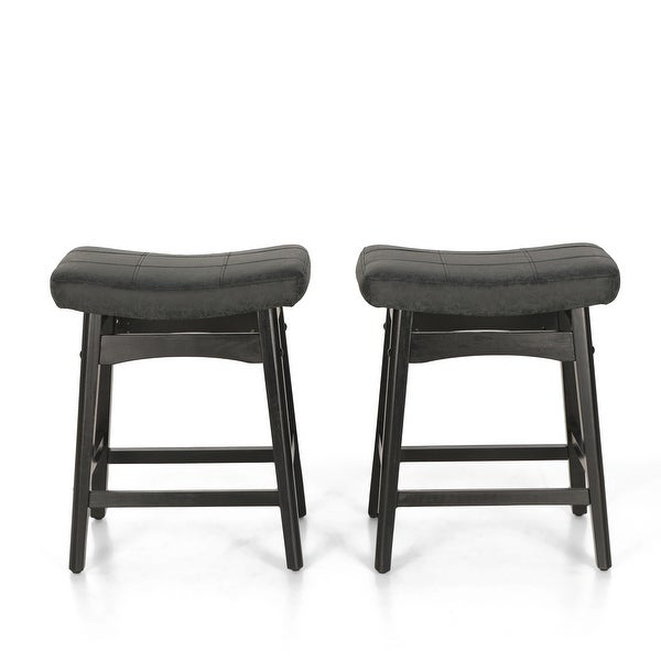 24 Inch Solid Wood Barstools with Linen / PU Leather Fabric Cushion， Set of 2