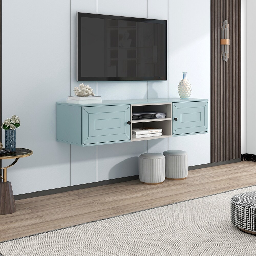 Wall Mounted Floating TV Stand with Large Storage Space and 3 Shelves