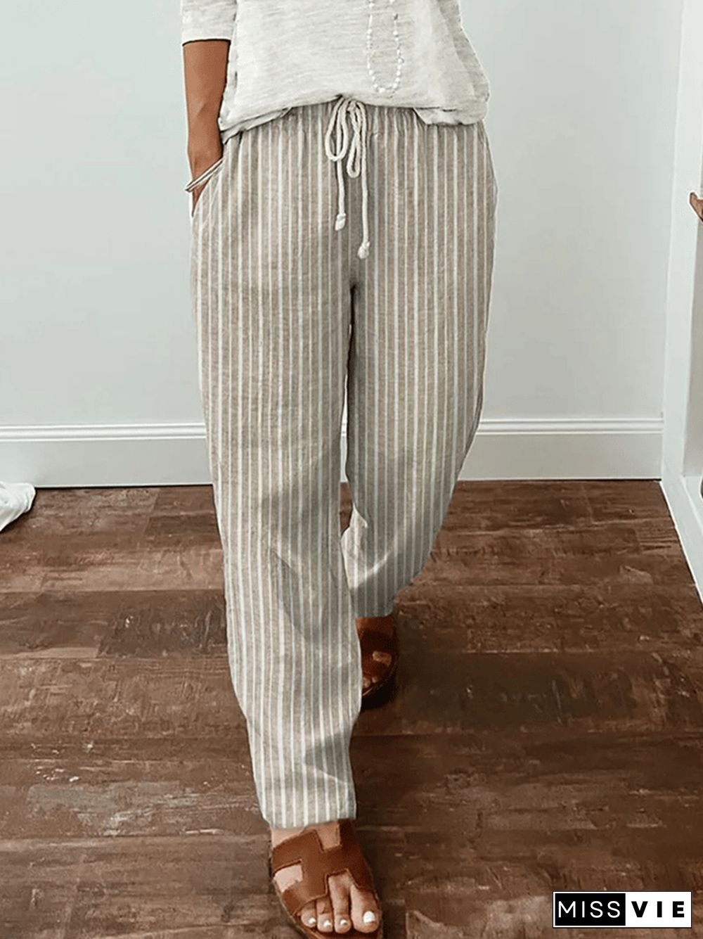 Women's Retro Striped Print Loose Casual Pants