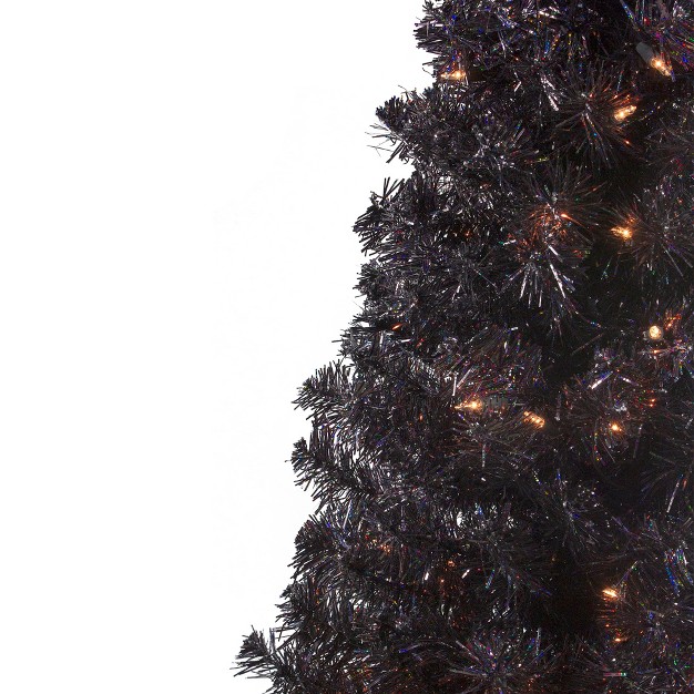 Northlight 4' Pre-lit Slim Black Artificial Tinsel Halloween Tree- Clear Lights