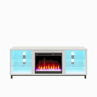 Ameriwood Home Cleavland 64.75 in. Freestanding Electric Fireplace TV Stand in White Plaster HD26751