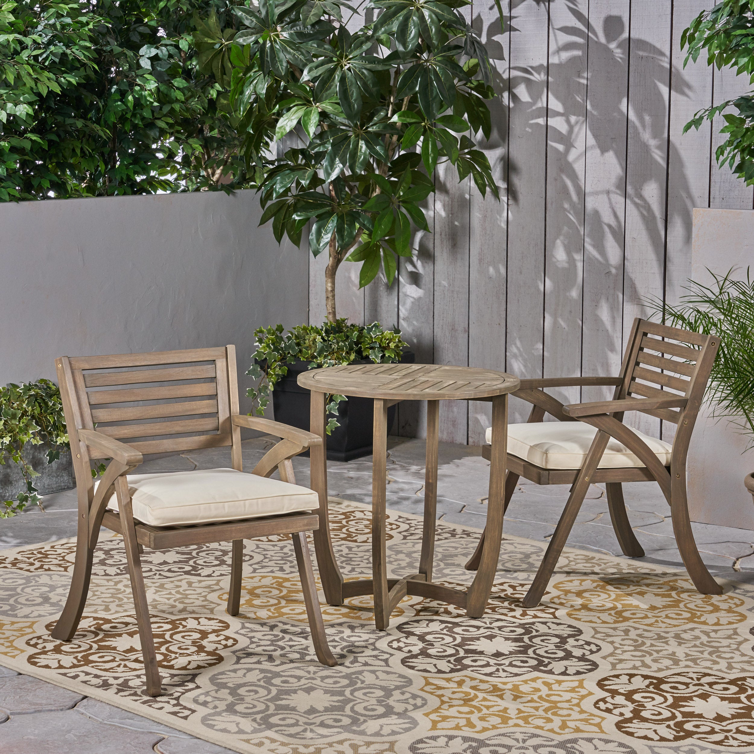 Yakub Outdoor 2-Seater Acacia Wood Bistro Set