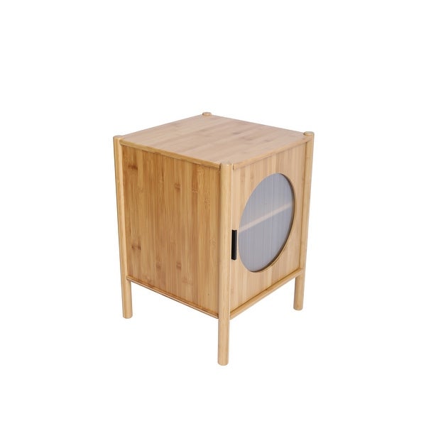 1 Door nightstand，Bamboo Mid Century Modern Nightstand，Bedside Table Accent End Table Side Table for Bedroom