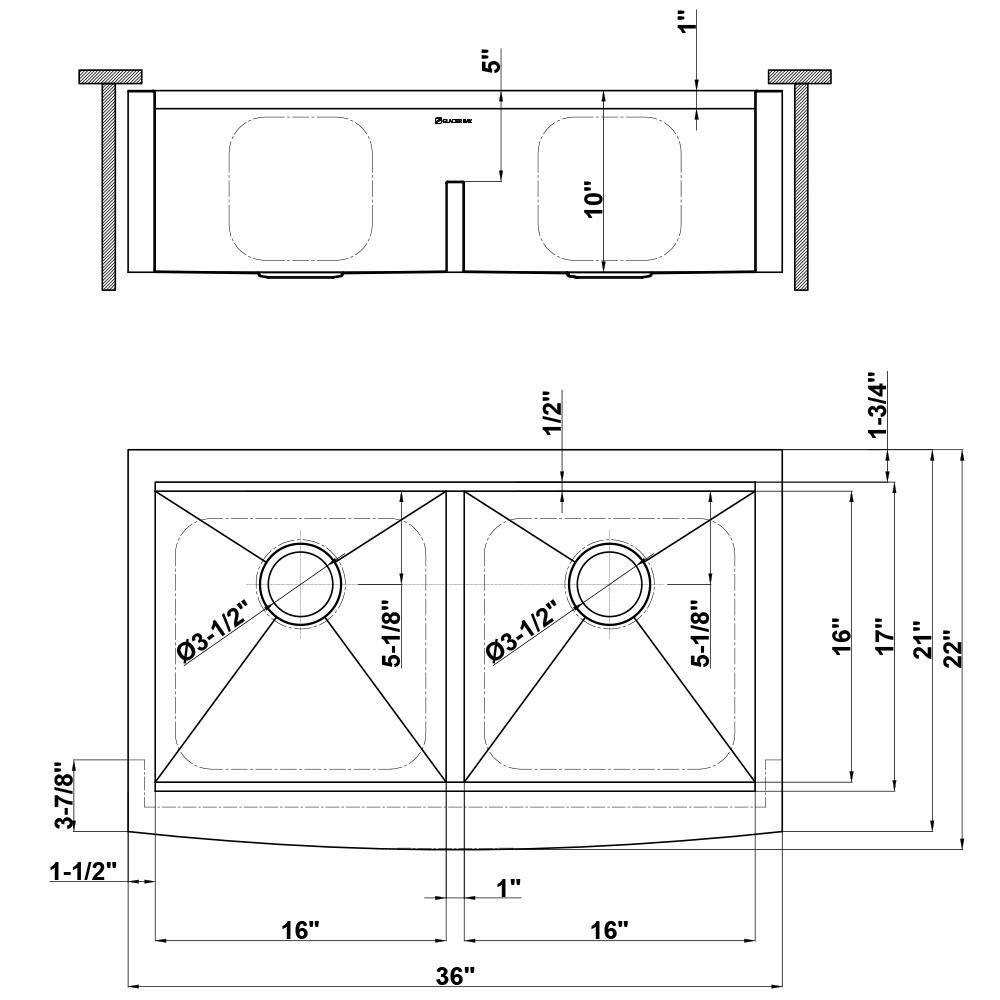 Glacier Bay Zero Radius FarmhouseApron-Front 18G Stainless Steel 36 in. Double Bowl Workstation Kitchen Sink Spring Neck Faucet 4315F-2