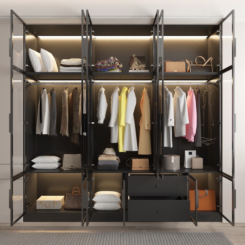 Modular Wardrobe with Elegant Glass Showcase Armoires Closet Cabinet