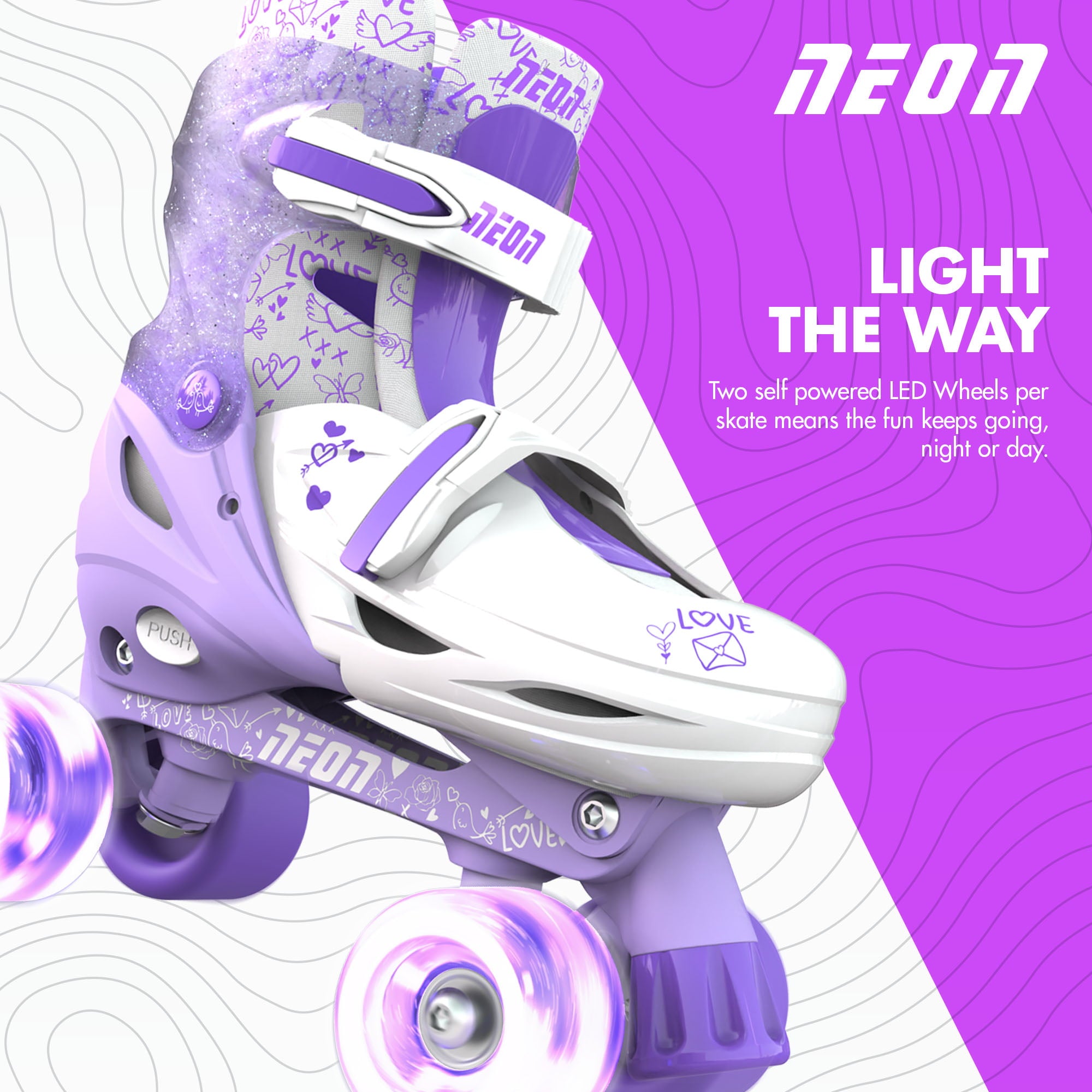 Neon Combo 2-in-1 Child Skates Inline and Quad - Girls, Size 3-6 Adjustable, One Pair, Purple