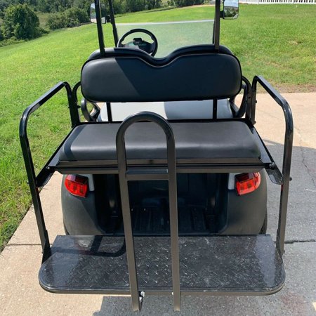 Kojem Flip Folding Rear Black Seat Kit for 2004-up Club Car Precedent Gas or Electric Models Golf Cart w/ Extra Handle Bar w/ Roof Support - 3 Packages and All Hardware