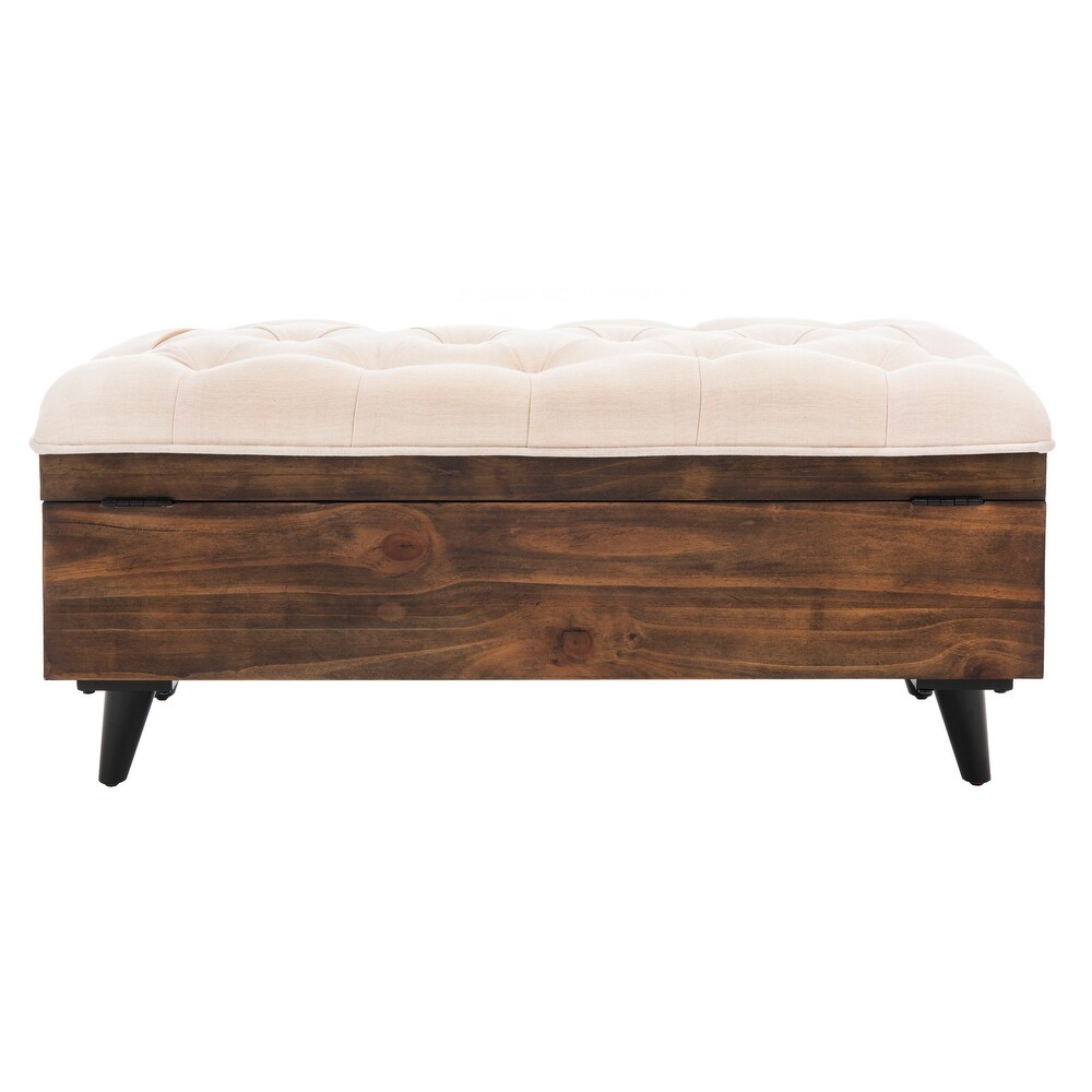 SAFAVIEH Liam Tufted Cocktail Ottoman Light Beige / Dark Oak