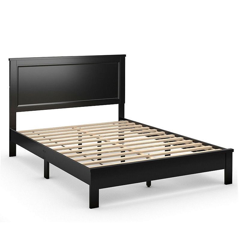 Queen Size Bed Frame Platform Slat High Headboard Bedroom with Rubber Wood Leg