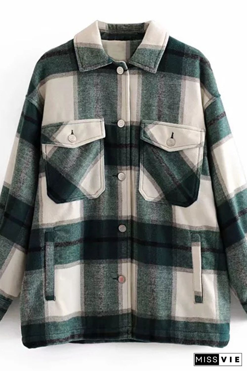 Plaid Button Down Pocketed Shacket Jackets Women Wholesale