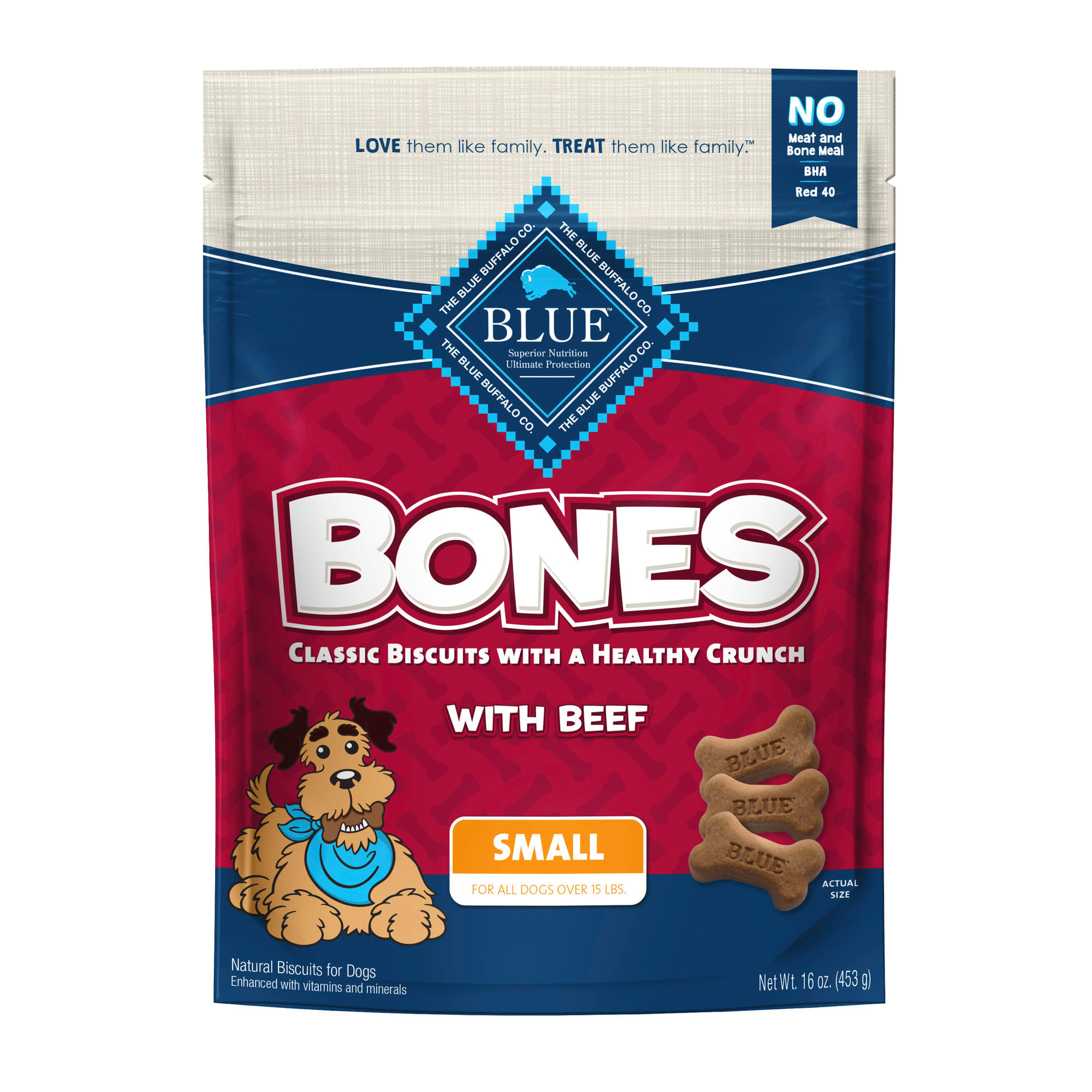 Blue Buffalo Bones Natural Crunchy Beef Flavor Small Dog Biscuits， 16 oz.