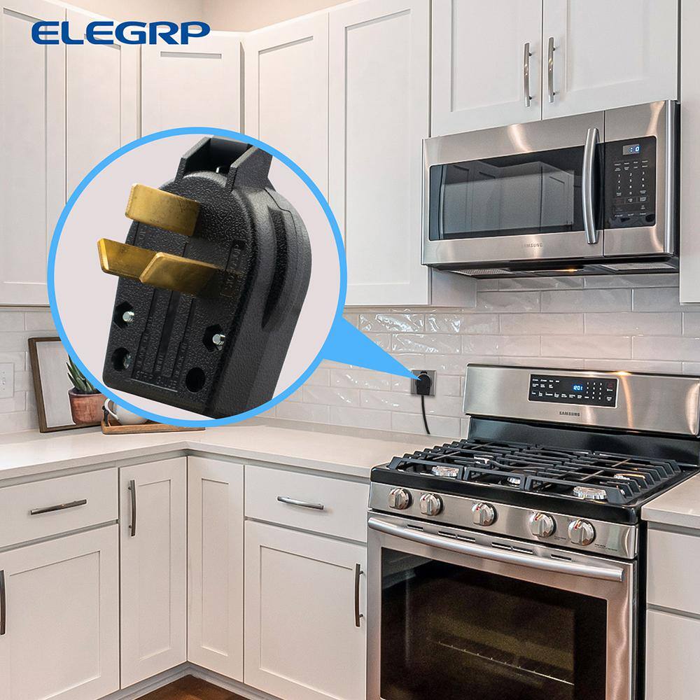 ELEGRP 30 Amp50 Amp 125250-Volt 3-Pole3-Wire NEMA 10-30P10-50P Non-Grounded Straight Blade Angle Plug Black S103050P