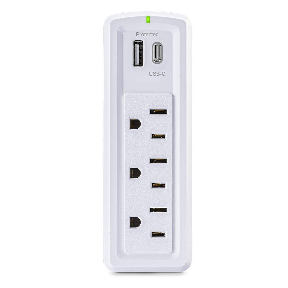 Commercial Electric 3-Outlet Wall Mounted Surge Protector in White HDC3WUCW