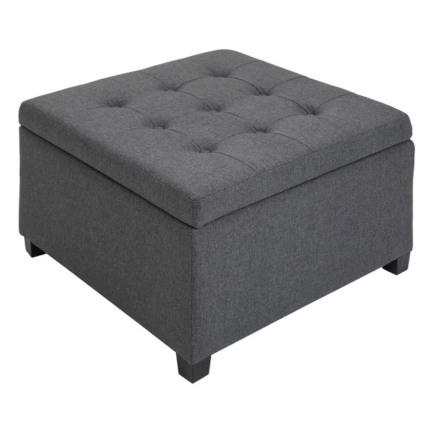 Homcom Fabric Tufted Storage Ottoman With Flip Top Seat Lid Metal Hinge And Stable Eucalyptus Wood Frame For Living Room Entryway Or Bedroom Gray