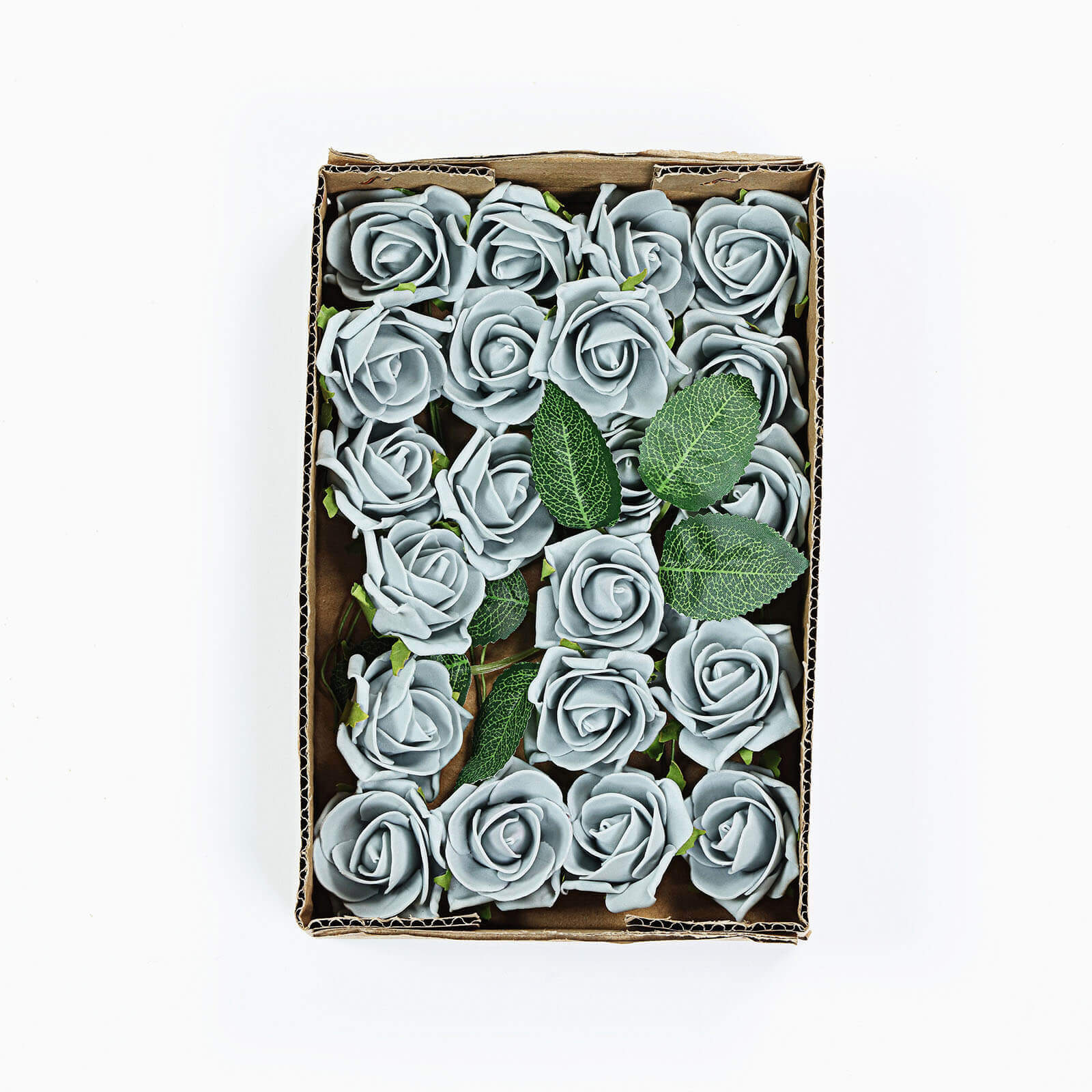 24 Roses Silver Artificial Foam Flowers With Stem Wire and Leaves 2