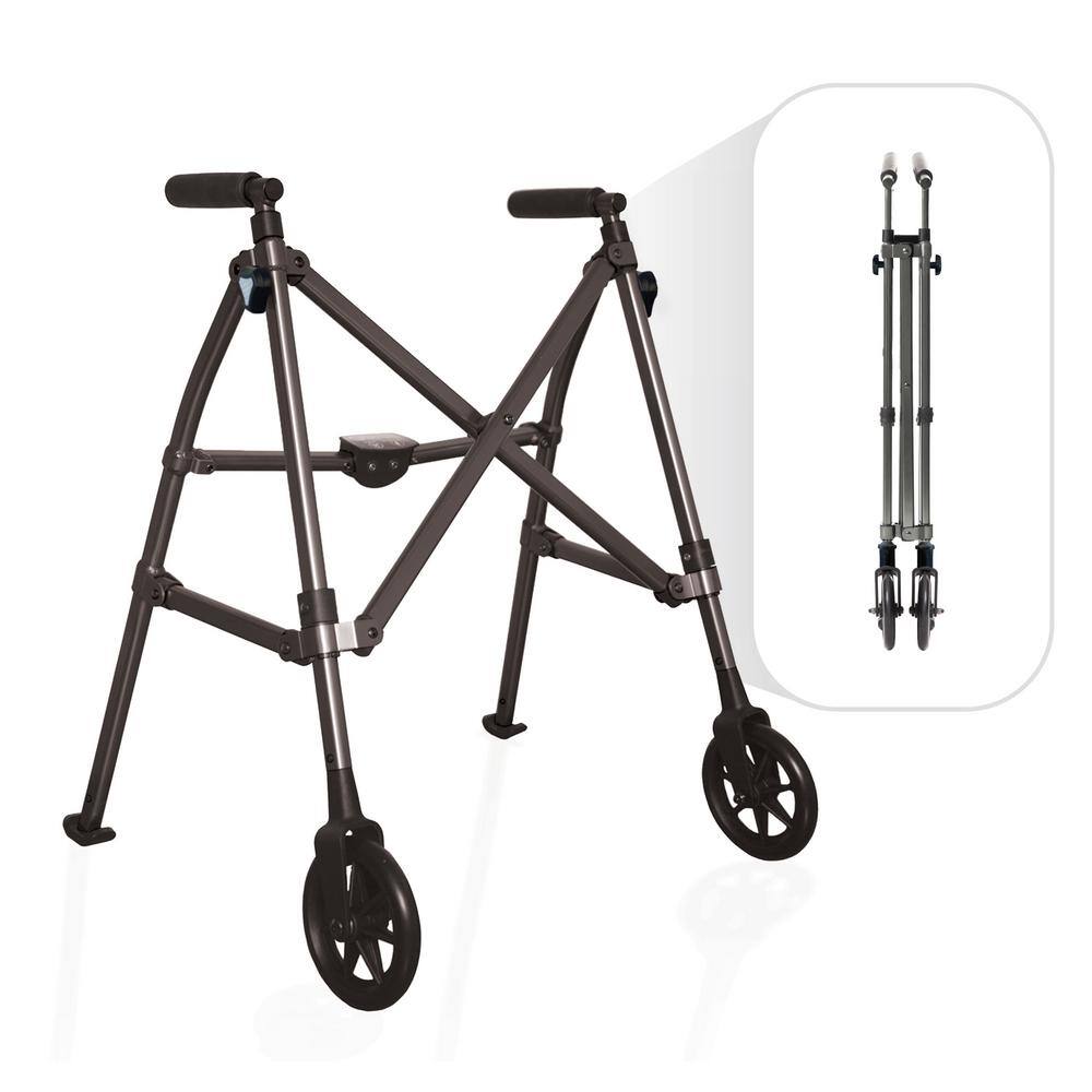 Stander Space Saver Walker Short Lightweight Junior Folding Walker for Seniors and Adults in Black Walnut 4220-B