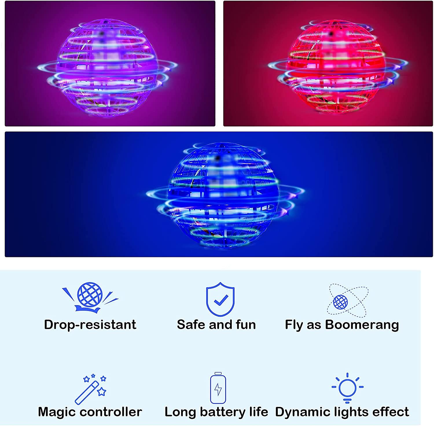 Flying Ball Toys， Magic Flying Orb Hover Ball， Hand Controlled Mini Drone， Flying Spinner Toy With 360rotating Led Lights For Kids Adults Indoor Outdo