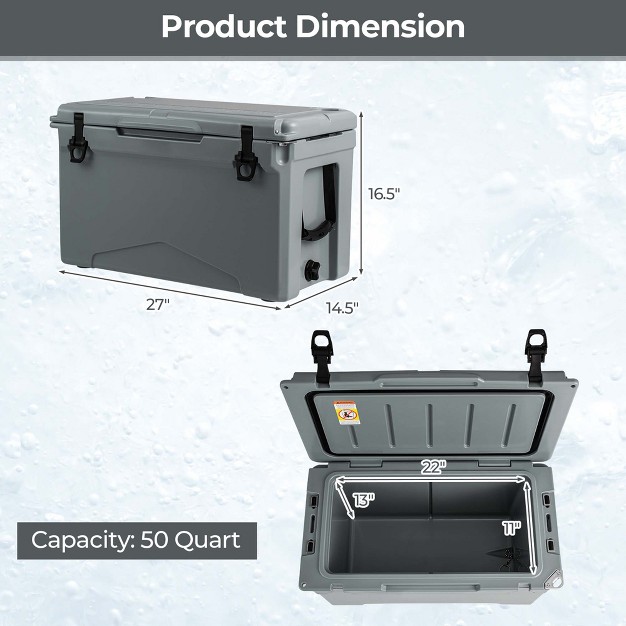 Costway 50 Qt Rotomolded Cooler Portable Ice Chest Ice Retention For 5 7 Days Charcoal tan