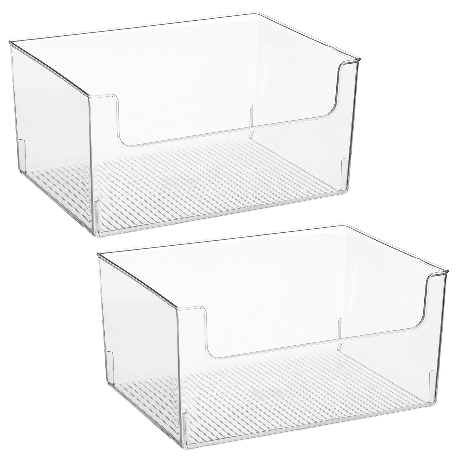 mDesign Large Modern Plastic Open Front Dip Storage Organizer Bin Basket for Bathroom Organization - Vanity Shelf， Cubby， Cabinet， and Closet Organizing Decor - Ligne Collection - 2 Pack - Clear