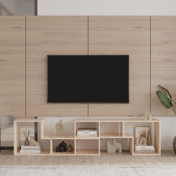 Abstract Living Room Bookcase Double L-Shaped Low Floor TV Stand with Multi Display Storage ShelvesandOpen Cubes Compartments