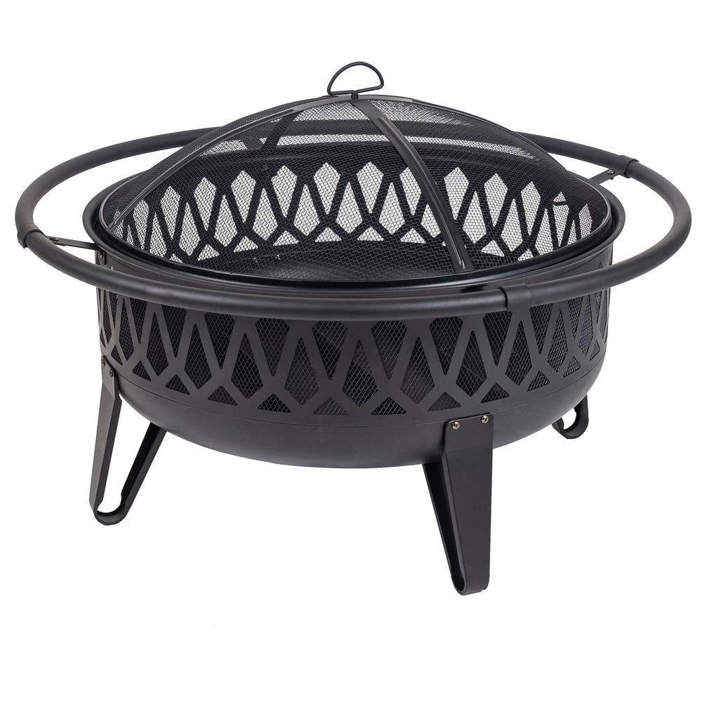 Pleasant Hearth Harmony 36 in. W x 22.8 in. H Round Steel Wood Burning Black Fire Pit OFW750R