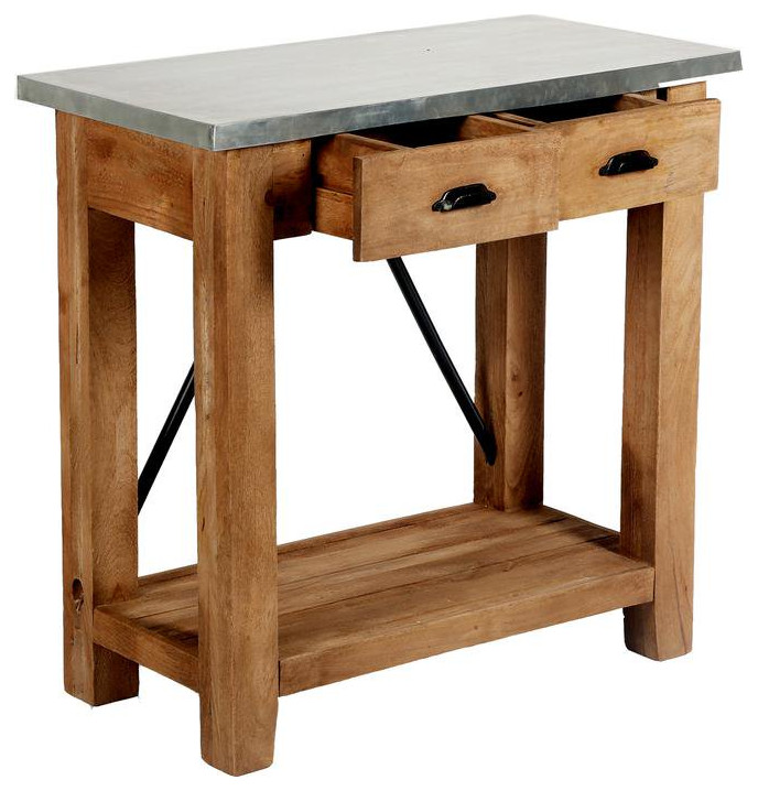 Industrial End Table  Brown Hardwood Base  amp2 Small Drawers With Zinc Metal Top   Farmhouse   Side Tables And End Tables   by Decor Love  Houzz