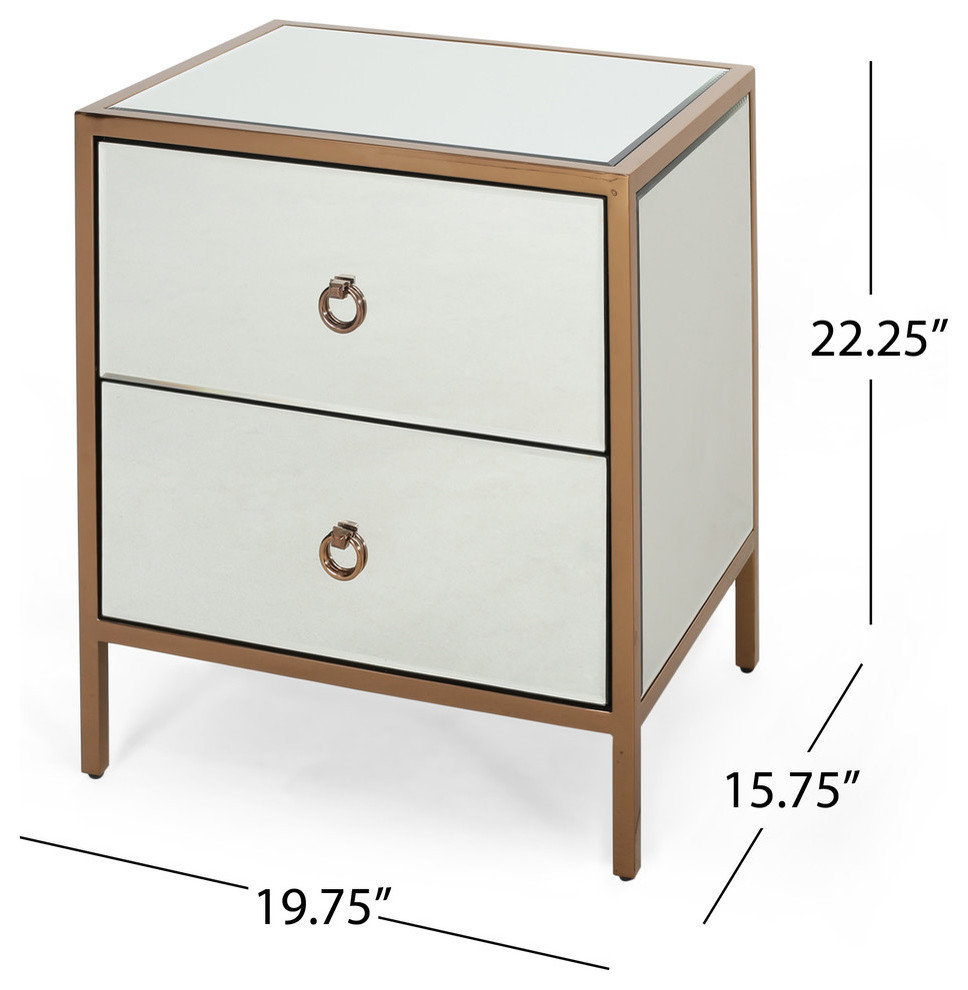 Renee Glam Mirrored 2 Drawer Cabinet   Contemporary   Accent Chests And Cabinets   by GDFStudio  Houzz