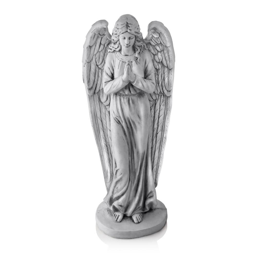 Alpine Corporation 47 in. Tall Indoor/Outdoor Praying Angel Statue Yard Art Decoration, Light Gray QFC100