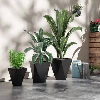 Out sunny 15.25 in. x 15.25 in. x 18 in. Indoor Outdoor Black Magnesium Oxide Stackable Garden Planter (3-pack) 84H-109V01BK