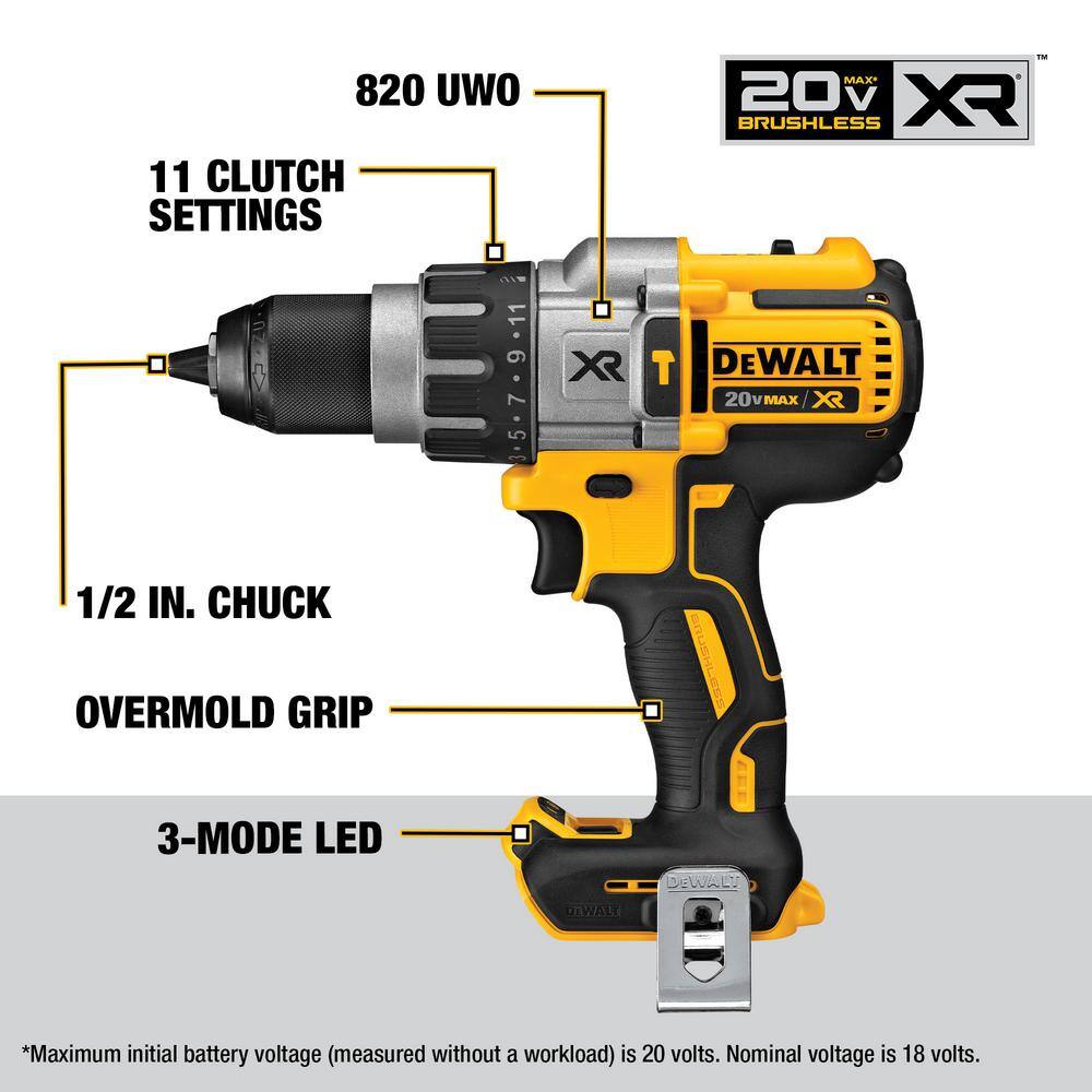 DW 20V MAX XR Cordless Brushless 3-Speed 12 in. Hammer Drill (Tool Only) DCD996B