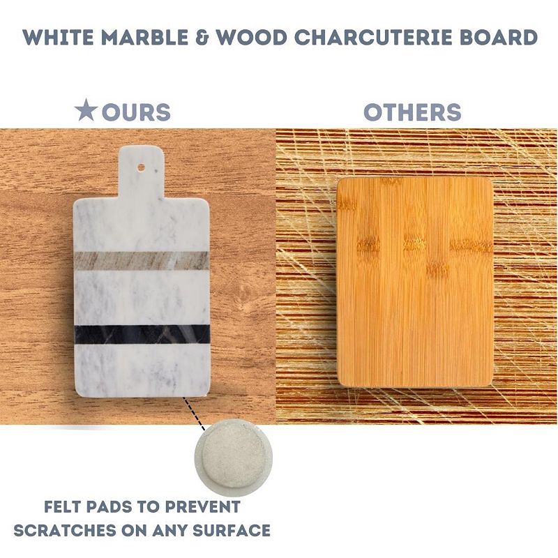 White Striped Marble Charcuterie Board with Handle