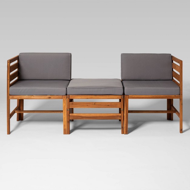 3pc Modular Acacia Wood Patio Chat Set With Cushions Saracina Home