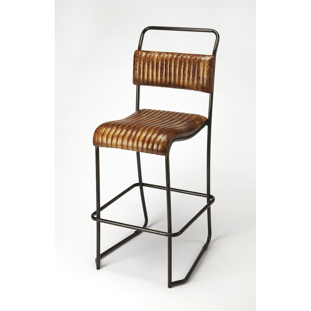 Butler Vega Brown Leather Iron Bar Stool