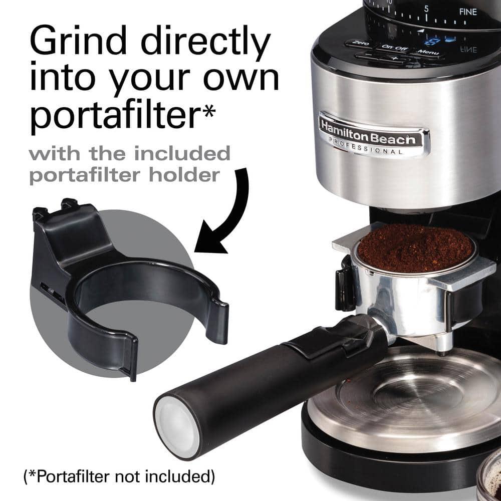 HAMILTON BEACH PROFESSIONAL 4 oz Black and Stainless Steel Conical Burr Coffee Grinder with Digital Display