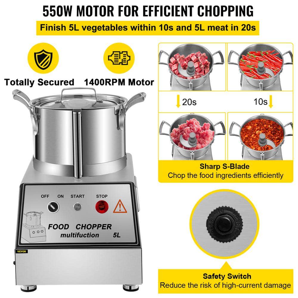 VEVOR 25Cup Silver Capacity Commercial Food Processor Electric Food Cutter 1400 RPM Stainless Steel Grain Mill