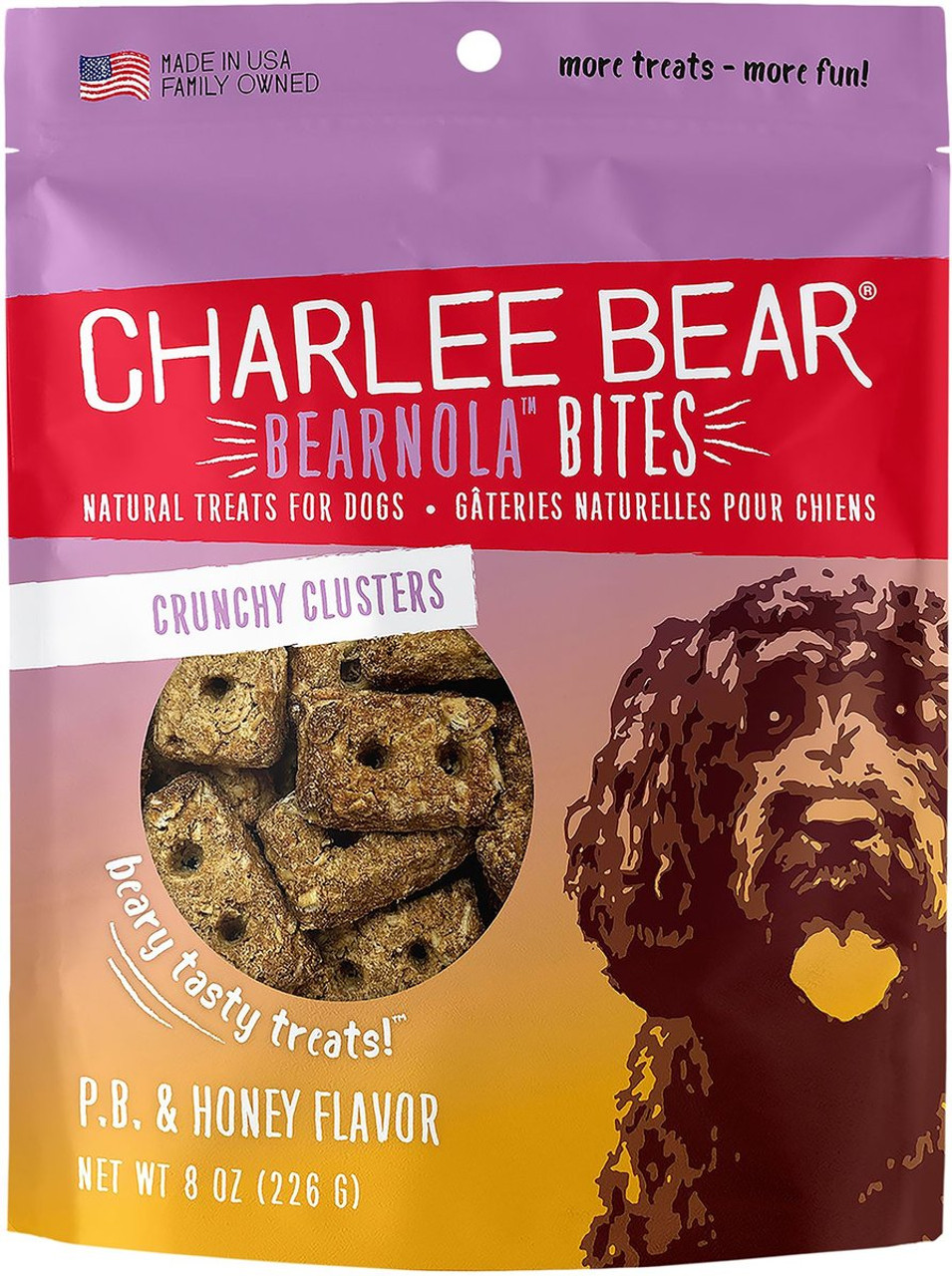 Charlee Bear Bearnola Bites Peanut Butter and Honey Dog Treats， 8 Oz. Bag