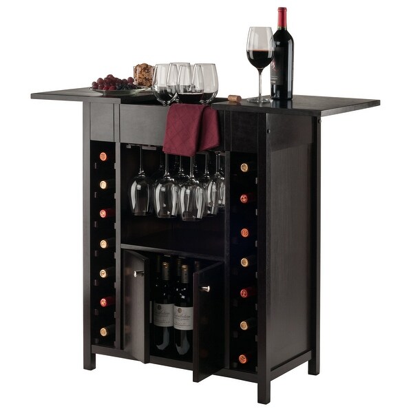 Yukon Wine Cabinet， Expandable Top， Espresso - 29.92 x 17.32 x 37.01 inches