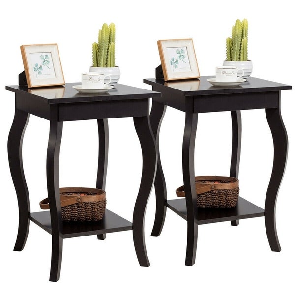 Set of 2 Side Table End Table Night Stand with Shelf - 16