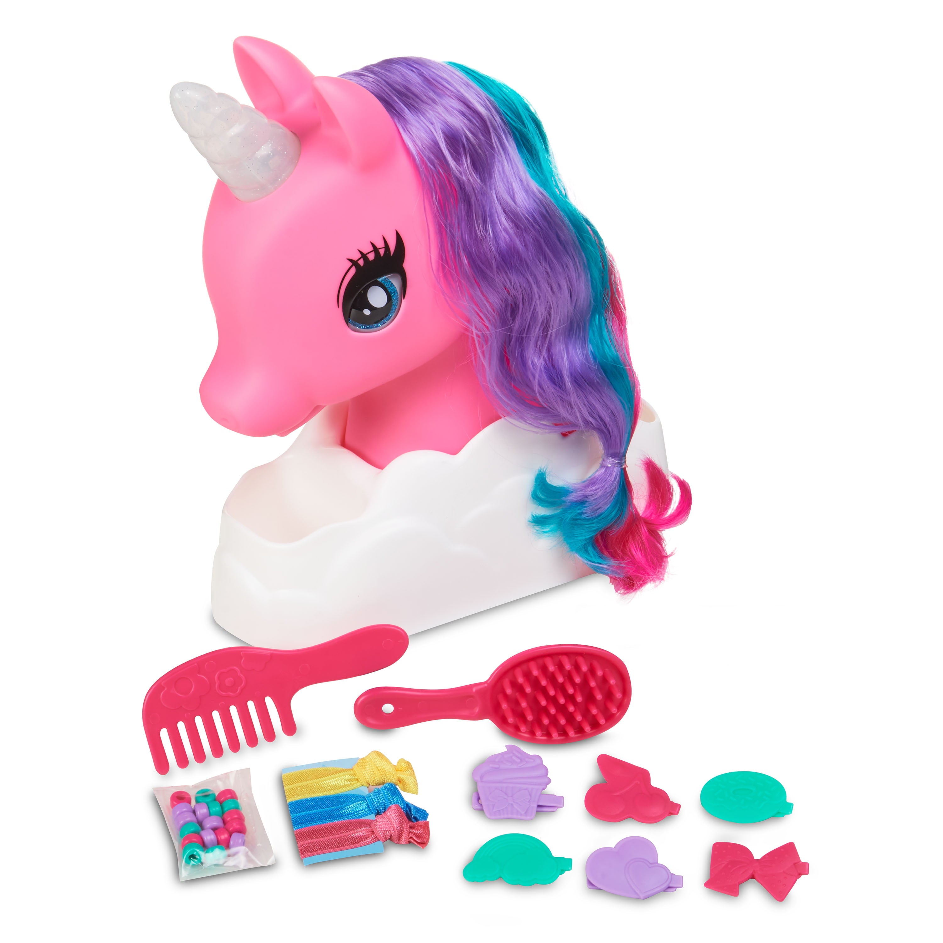 Kid Connection Unicorn Styling Head Toy Play Set, Blue Eyes, Multi-color Hair
