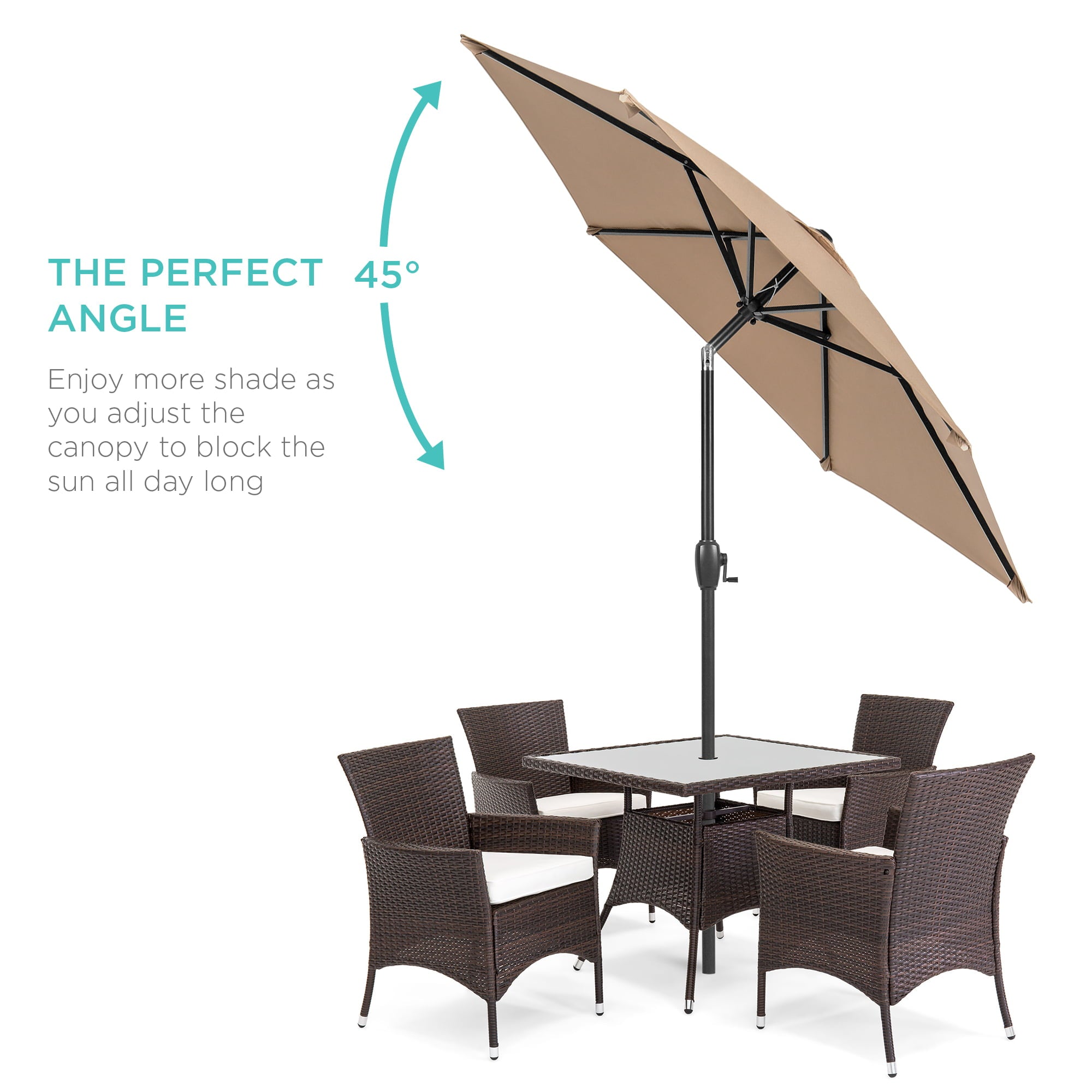 Best Choice Products 7.5ft Heavy-Duty Outdoor Market Patio Umbrella w/ Push Button Tilt, Easy Crank Lift, Tan