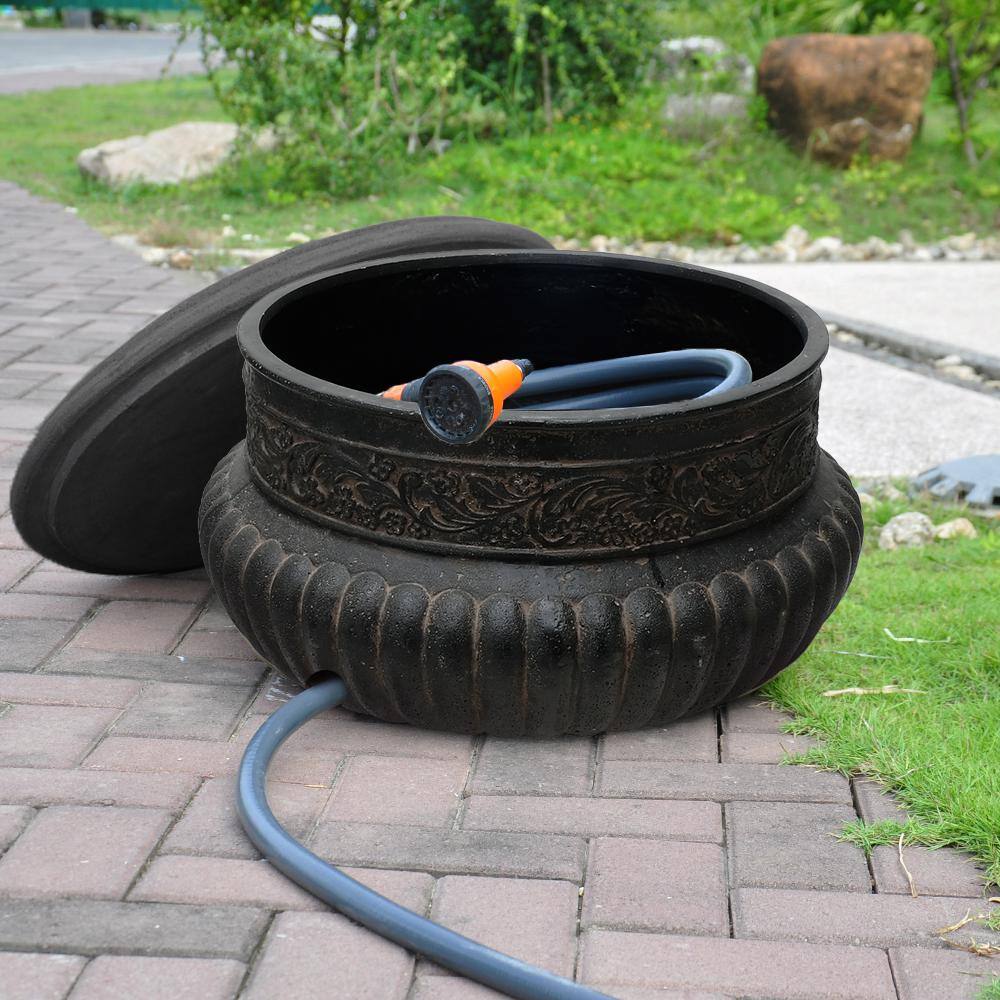 MPG 21.75 in. Dia Aged Charcoal Cast Stone Fiberglass Hose Pot PF7063AC