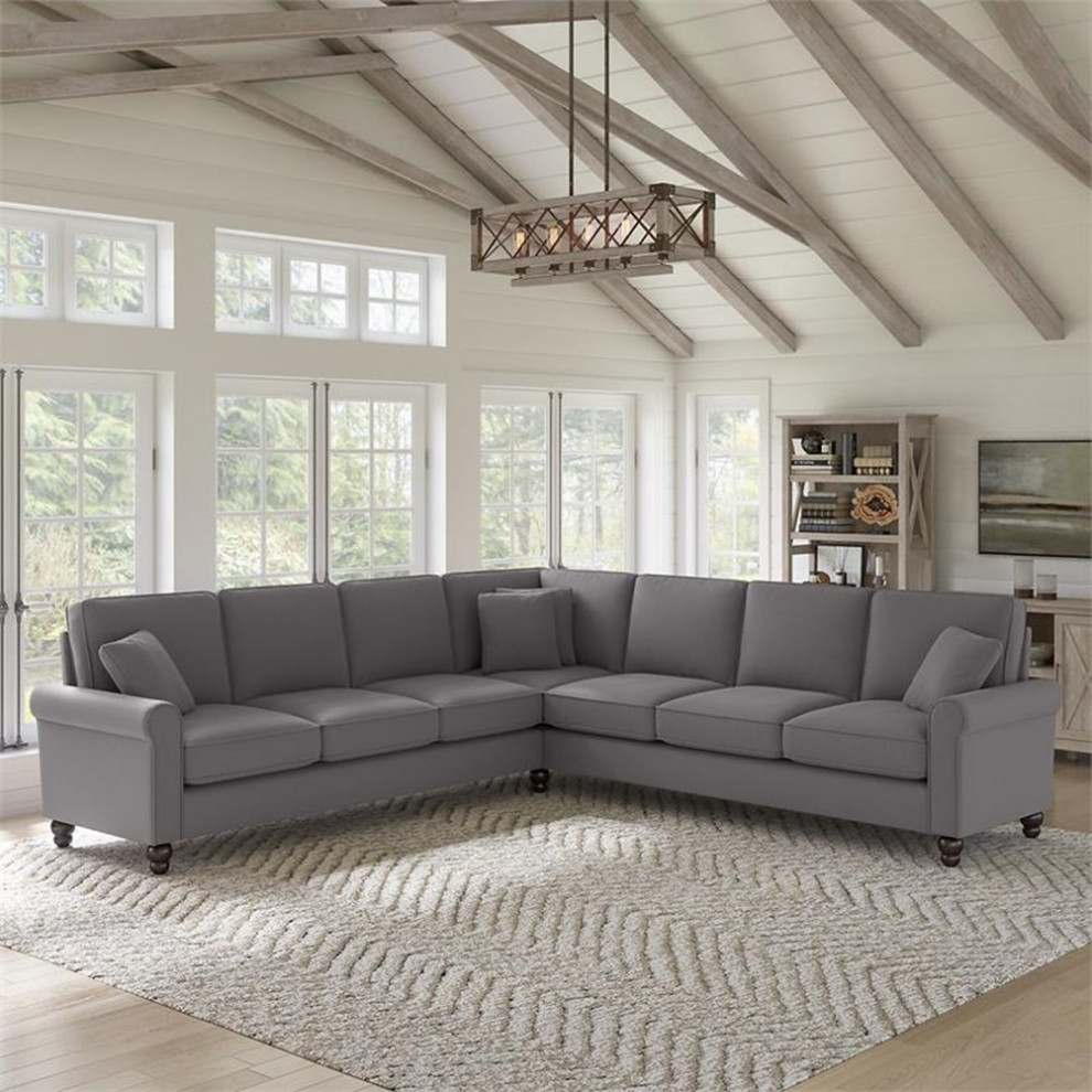 Hudson 111W L Shaped Sectional Couch in Beige Herringbone Fabric   Sectional Sofas   by Homesquare  Houzz