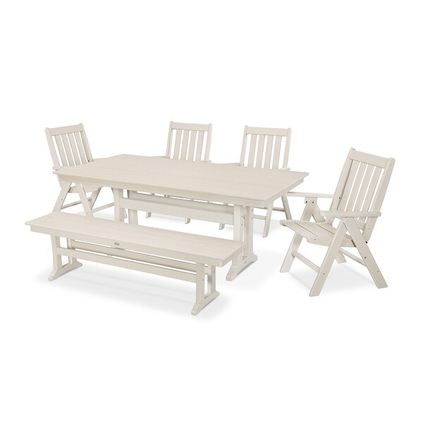 POLYWOOD Vineyard 6Piece Farmhouse Folding Dining Set with Bench