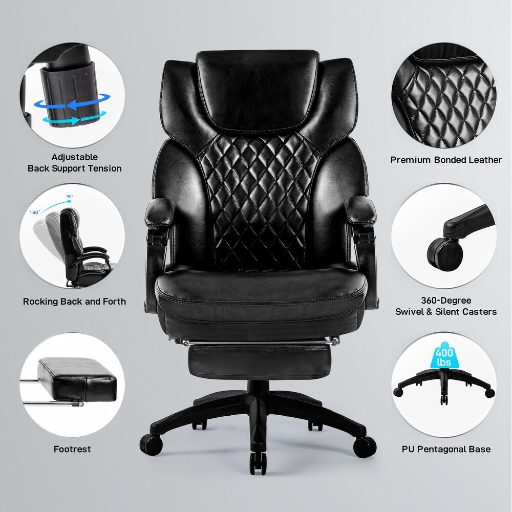 Ergonomic Adjustable Height Black Bonded Leather Swivel Office Chair