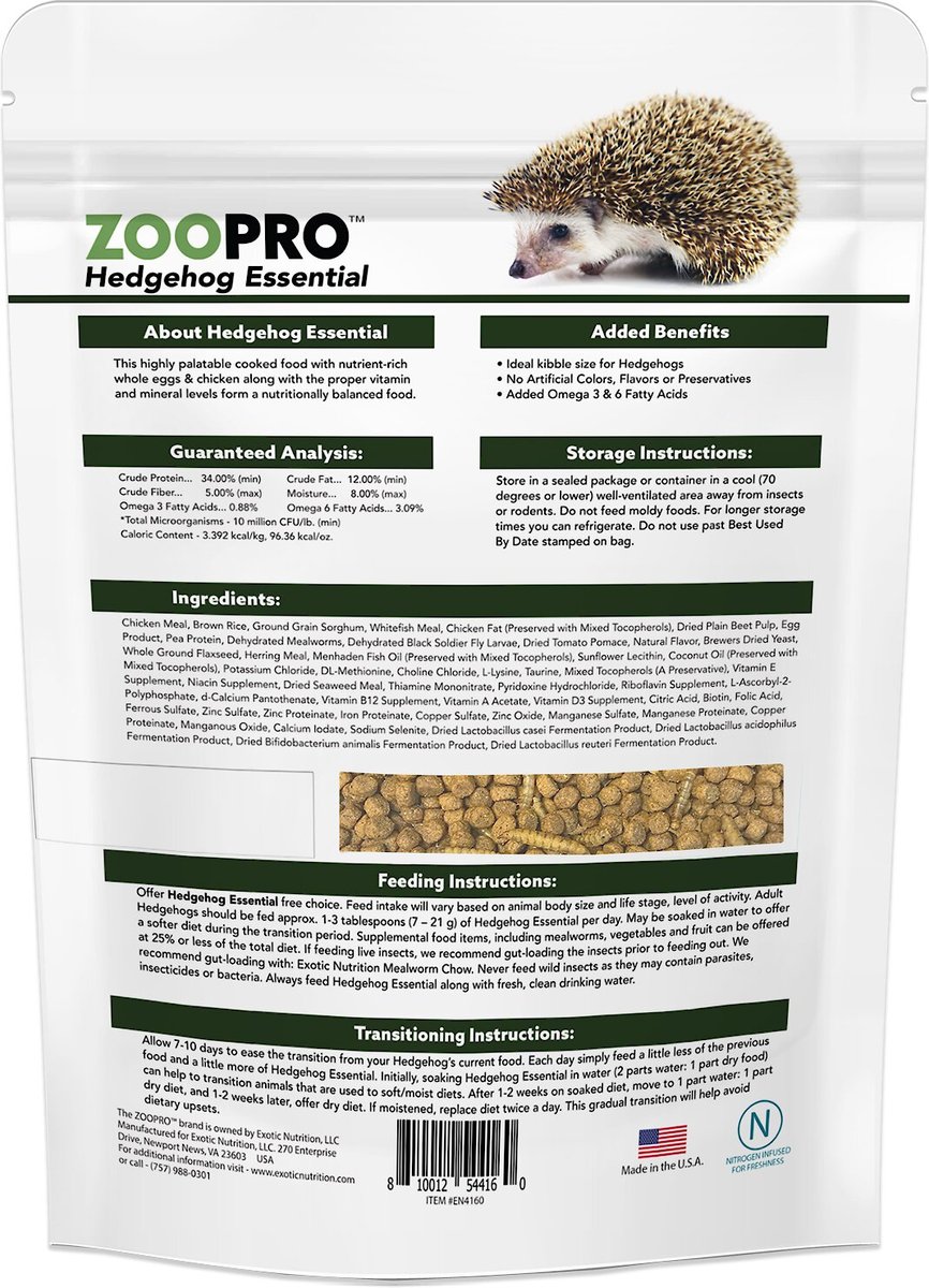 Exotic Nutrition ZooPro Hedgehog Essential Hedgehog Food， 1.75-lb bag